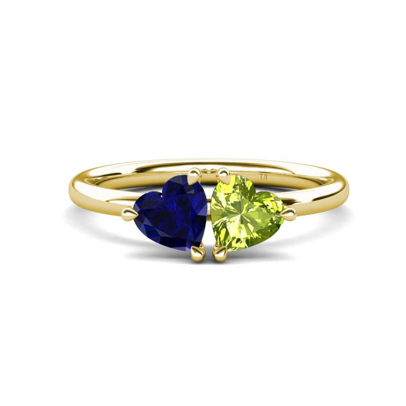 Francesca 1.85 ctw Heart Shape (6.00 mm) Lab Created Blue Sapphire & Peridot Toi Et Moi Engagement Ring 
