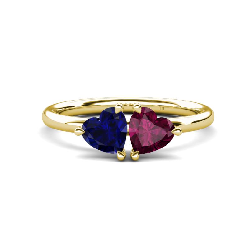 Francesca 2.00 ctw Heart Shape (6.00 mm) Lab Created Blue Sapphire & Rhodolite Garnet Toi Et Moi Engagement Ring 