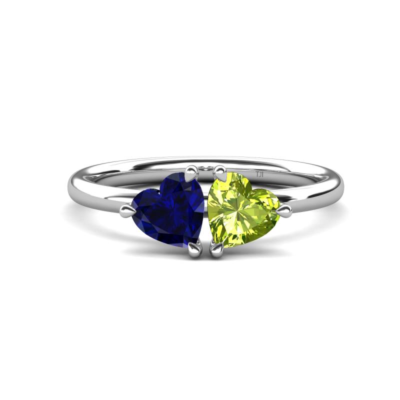 Francesca 1.85 ctw Heart Shape (6.00 mm) Lab Created Blue Sapphire & Peridot Toi Et Moi Engagement Ring 