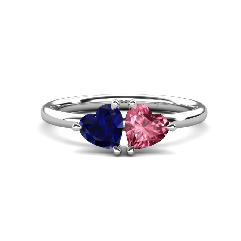 Francesca 1.70 ctw Heart Shape (6.00 mm) Lab Created Blue Sapphire & Pink Tourmaline Toi Et Moi Engagement Ring 