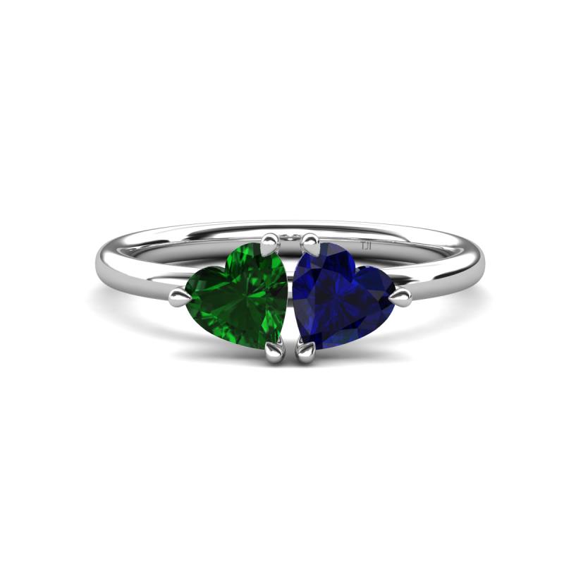 Francesca 1.65 ctw Heart Shape (6.00 mm) Lab Created Emerald & Lab Created Blue Sapphire Toi Et Moi Engagement Ring 