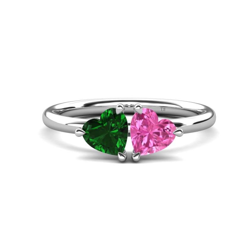 Francesca 1.65 ctw Heart Shape (6.00 mm) Lab Created Emerald & Lab Created Pink Sapphire Toi Et Moi Engagement Ring 