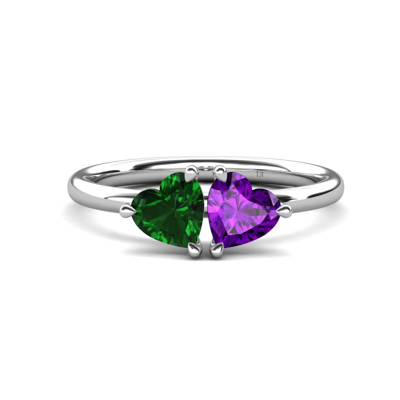 Francesca 1.43 ctw Heart Shape (6.00 mm) Lab Created Emerald & Amethyst Toi Et Moi Engagement Ring 