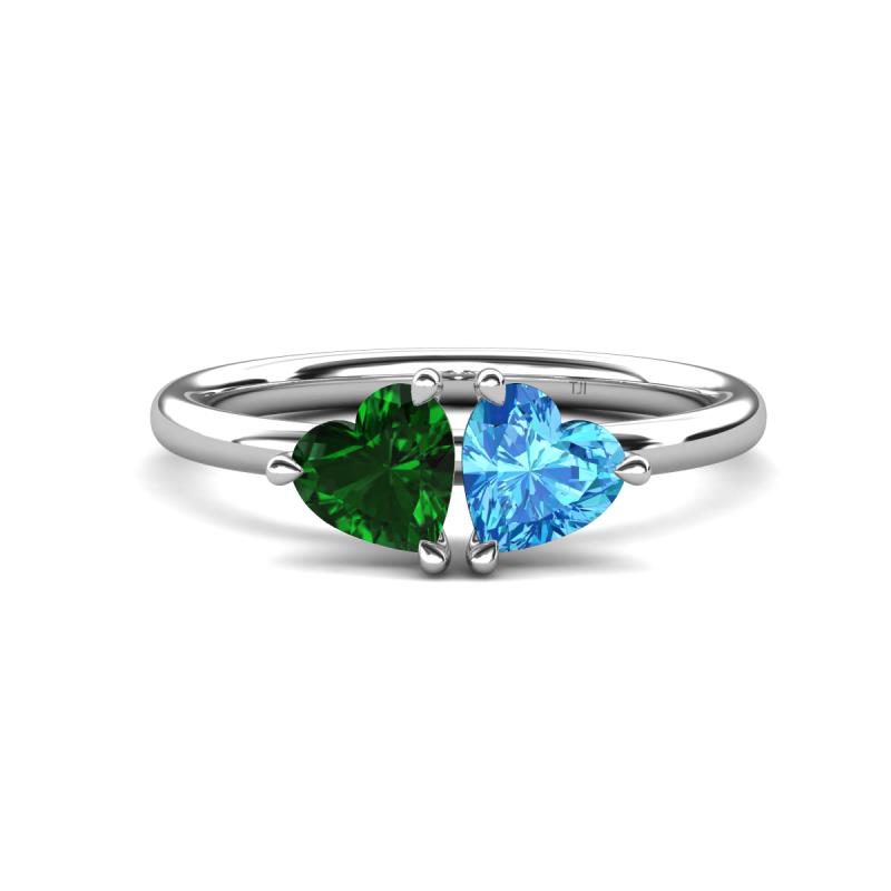 Francesca 1.75 ctw Heart Shape (6.00 mm) Lab Created Emerald & Blue Topaz Toi Et Moi Engagement Ring 