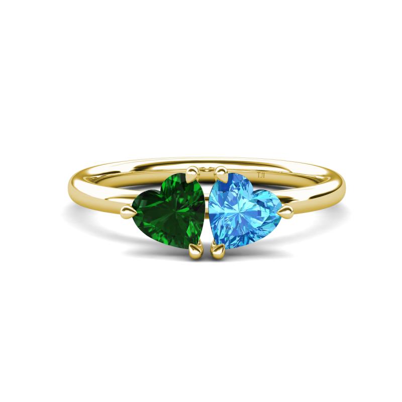 Francesca 1.75 ctw Heart Shape (6.00 mm) Lab Created Emerald & Blue Topaz Toi Et Moi Engagement Ring 