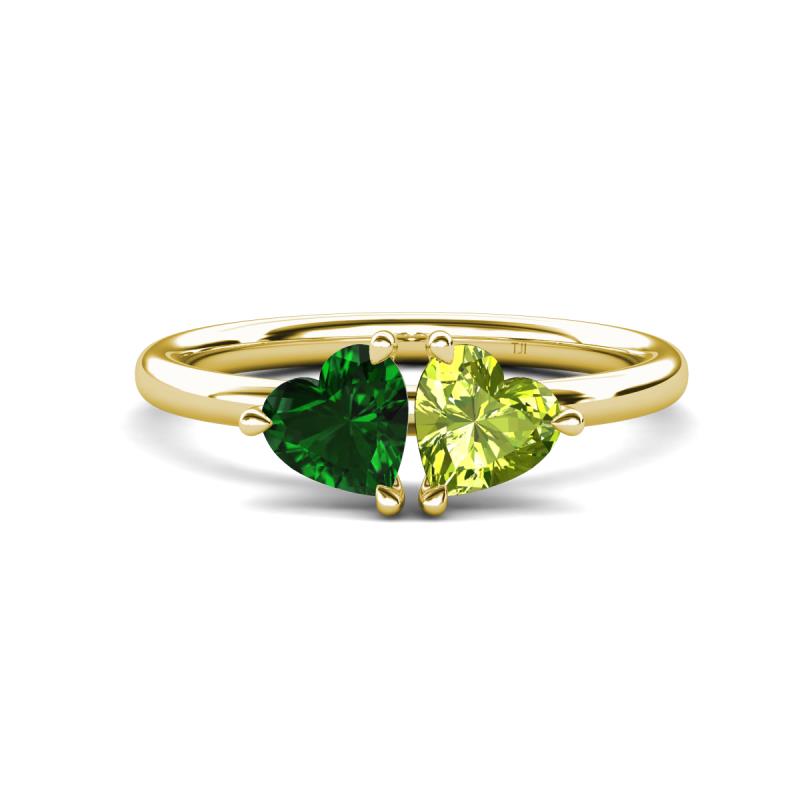 Francesca 1.70 ctw Heart Shape (6.00 mm) Lab Created Emerald & Peridot Toi Et Moi Engagement Ring 