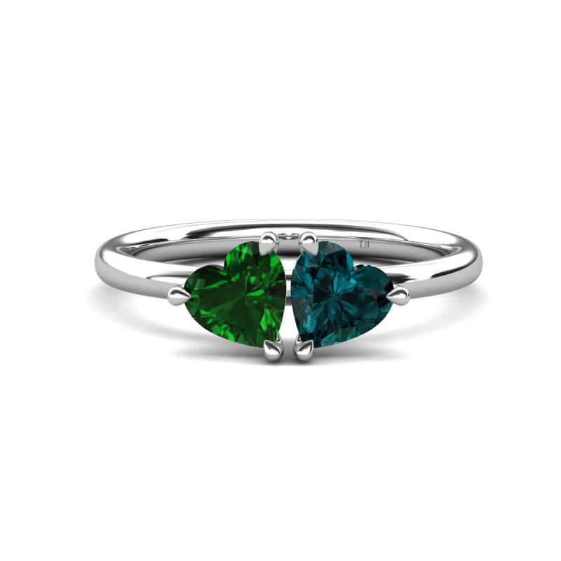 Francesca 1.75 ctw Heart Shape (6.00 mm) Lab Created Emerald & London Blue Topaz Toi Et Moi Engagement Ring 