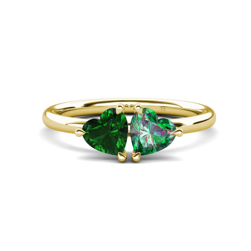 Francesca 1.50 ctw Heart Shape (6.00 mm) Lab Created Emerald & Lab Created Alexandrite Toi Et Moi Engagement Ring 