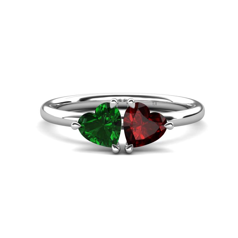 Francesca 1.70 ctw Heart Shape (6.00 mm) Lab Created Emerald & Red Garnet Toi Et Moi Engagement Ring 