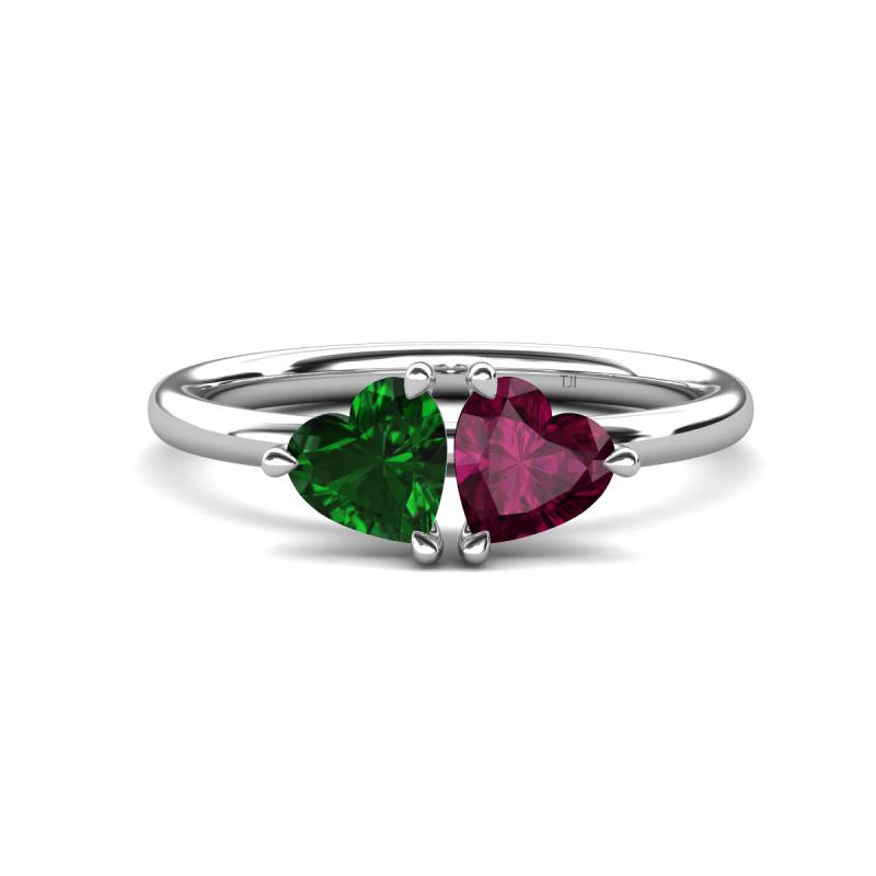 Francesca 1.85 ctw Heart Shape (6.00 mm) Lab Created Emerald & Rhodolite Garnet Toi Et Moi Engagement Ring 