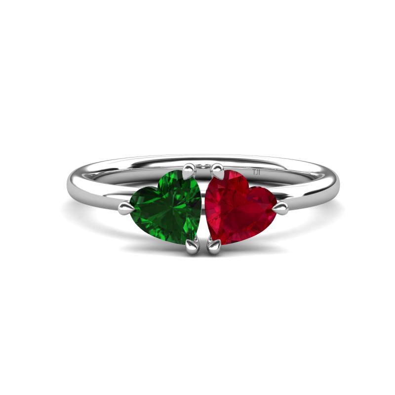 Francesca 1.55 ctw Heart Shape (6.00 mm) Lab Created Emerald & Lab Created Ruby Toi Et Moi Engagement Ring 