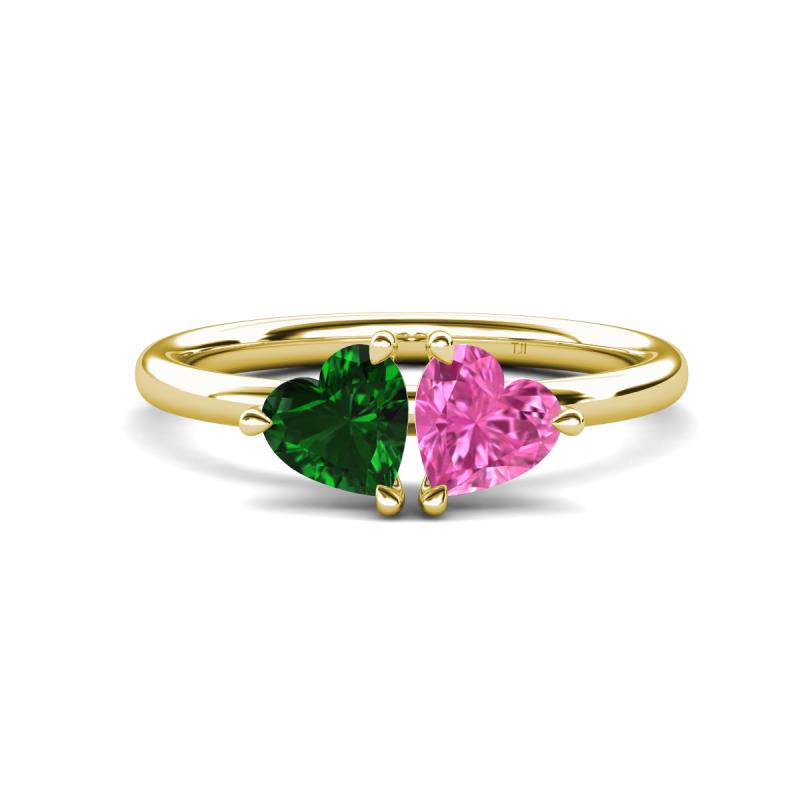 Francesca 1.65 ctw Heart Shape (6.00 mm) Lab Created Emerald & Lab Created Pink Sapphire Toi Et Moi Engagement Ring 