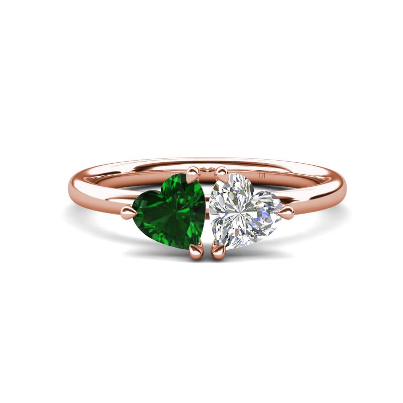 Francesca 1.45 ctw Heart Shape (6.00 mm) Lab Created Emerald & Moissanite Toi Et Moi Engagement Ring 