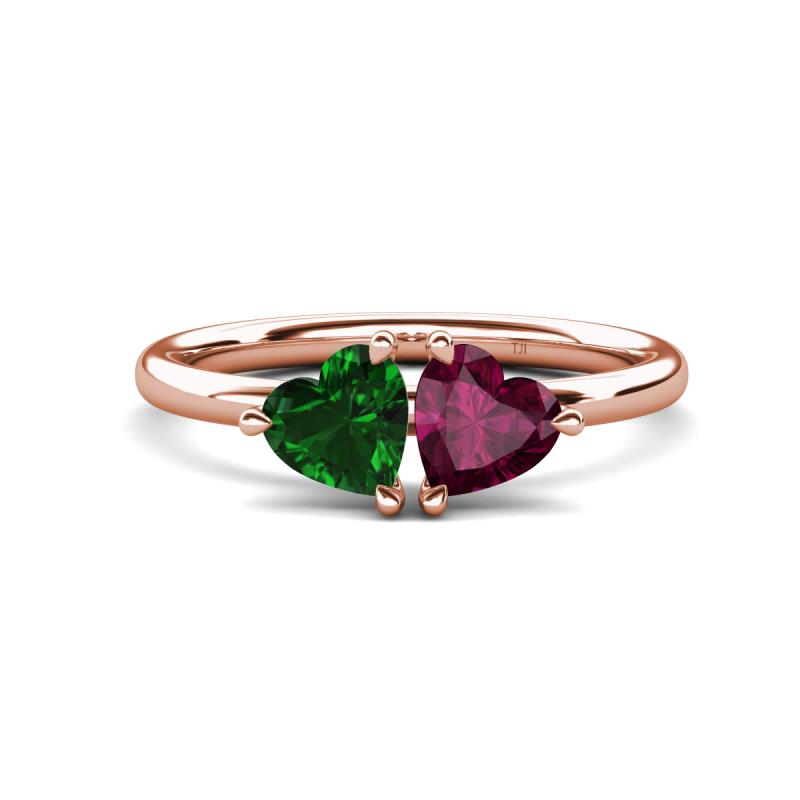 Francesca 1.85 ctw Heart Shape (6.00 mm) Lab Created Emerald & Rhodolite Garnet Toi Et Moi Engagement Ring 