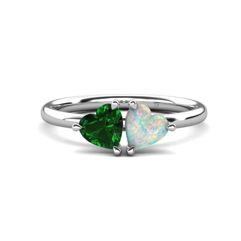 Francesca 1.20 ctw Heart Shape (6.00 mm) Lab Created Emerald & Opal Toi Et Moi Engagement Ring 