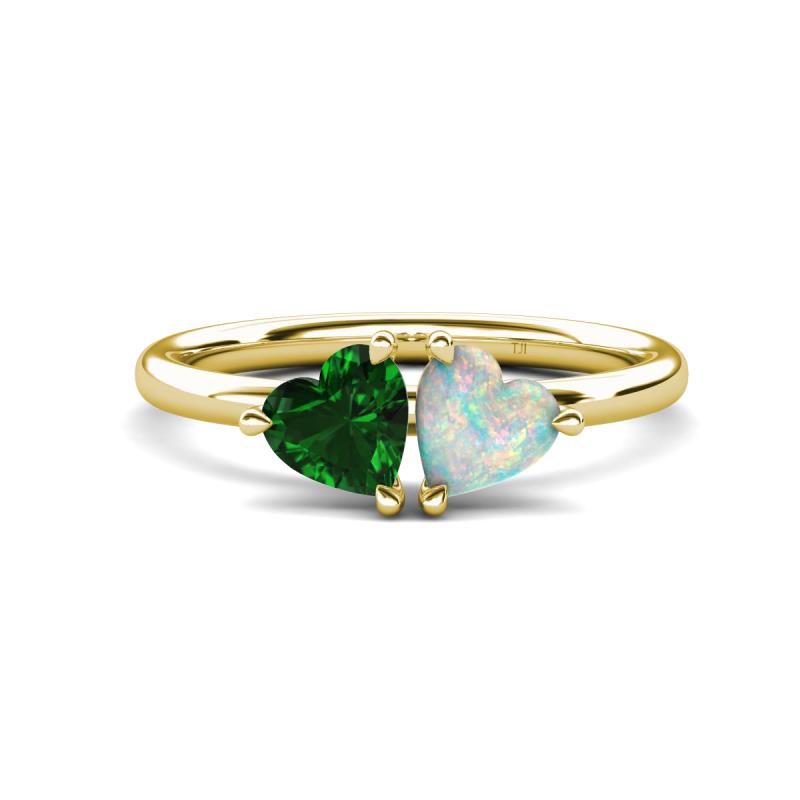 Francesca 1.20 ctw Heart Shape (6.00 mm) Lab Created Emerald & Opal Toi Et Moi Engagement Ring 