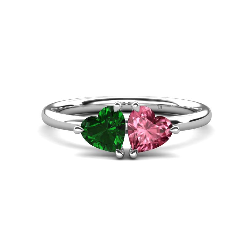 Francesca 1.55 ctw Heart Shape (6.00 mm) Lab Created Emerald & Pink Tourmaline Toi Et Moi Engagement Ring 