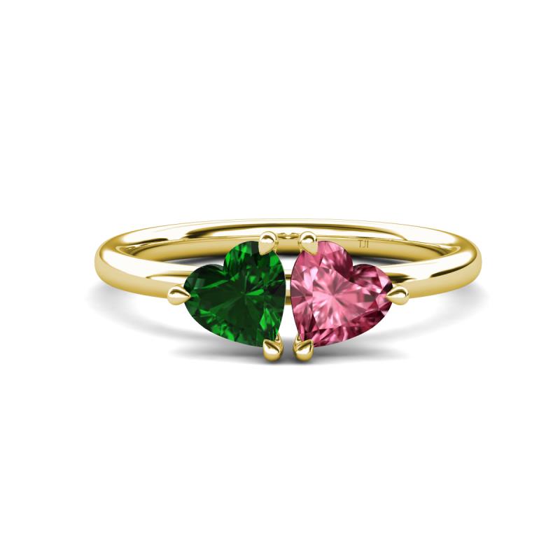 Francesca 1.55 ctw Heart Shape (6.00 mm) Lab Created Emerald & Pink Tourmaline Toi Et Moi Engagement Ring 