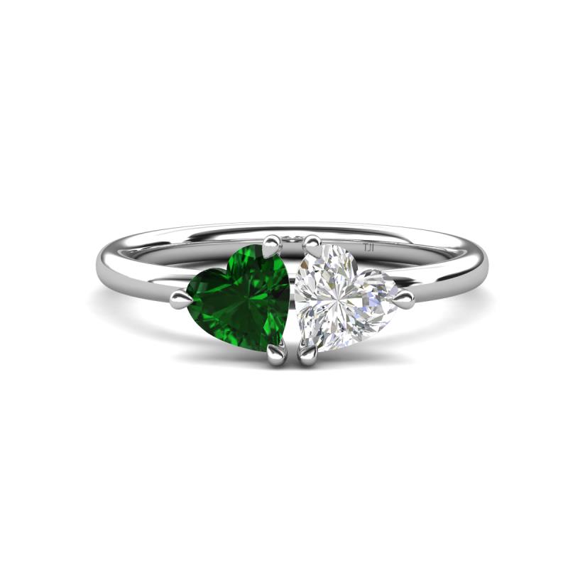 Francesca 1.65 ctw Heart Shape (6.00 mm) Lab Created Emerald & Lab Created White Sapphire Toi Et Moi Engagement Ring 