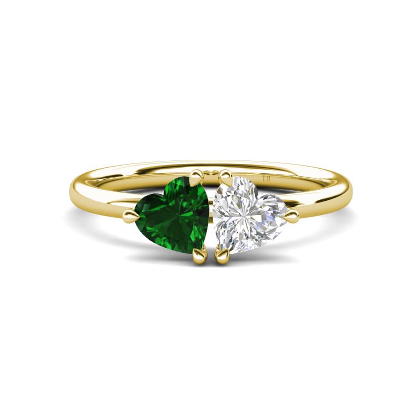 Francesca 1.65 ctw Heart Shape (6.00 mm) Lab Created Emerald & Lab Created White Sapphire Toi Et Moi Engagement Ring 