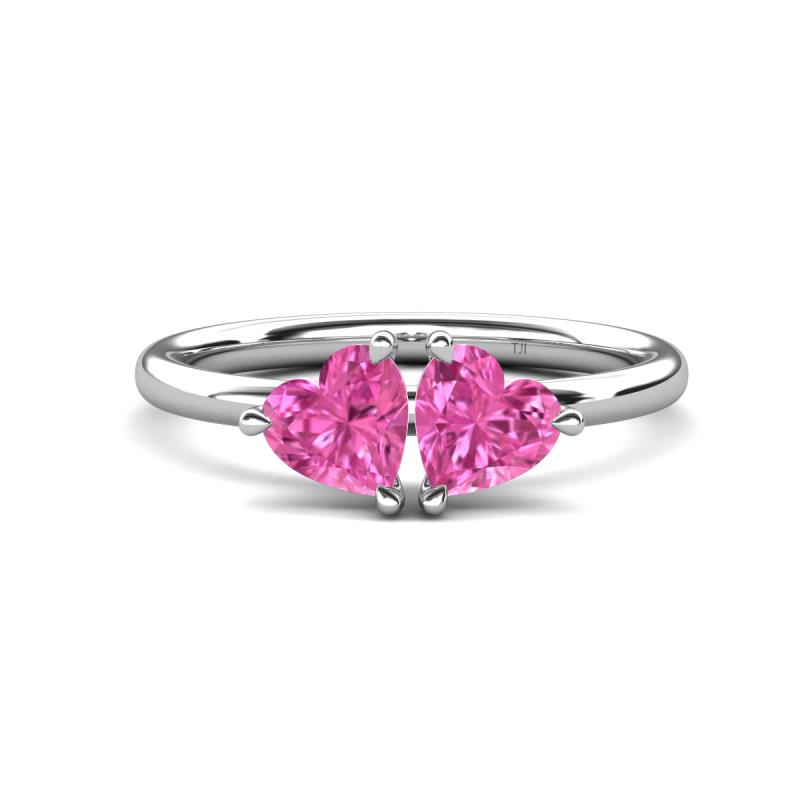 Francesca 1.80 ctw Heart Shape (6.00 mm) Lab Created Pink Sapphire Toi Et Moi Engagement Ring 