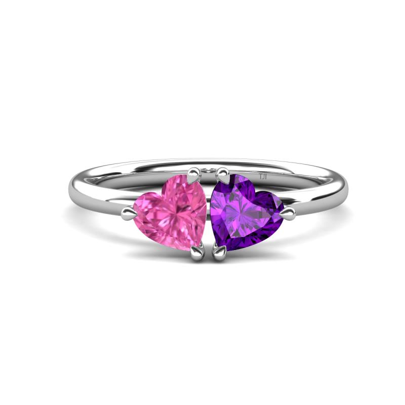 Francesca 1.58 ctw Heart Shape (6.00 mm) Lab Created Pink Sapphire & Amethyst Toi Et Moi Engagement Ring 