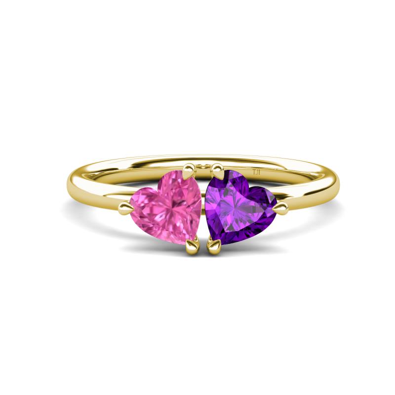 Francesca 1.58 ctw Heart Shape (6.00 mm) Lab Created Pink Sapphire & Amethyst Toi Et Moi Engagement Ring 