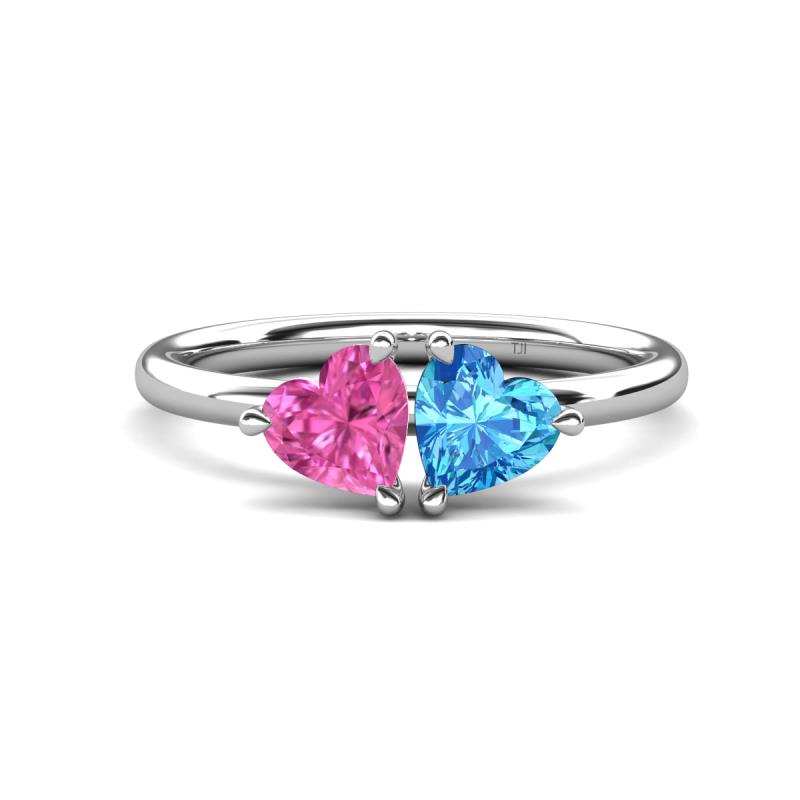 Francesca 1.90 ctw Heart Shape (6.00 mm) Lab Created Pink Sapphire & Blue Topaz Toi Et Moi Engagement Ring 