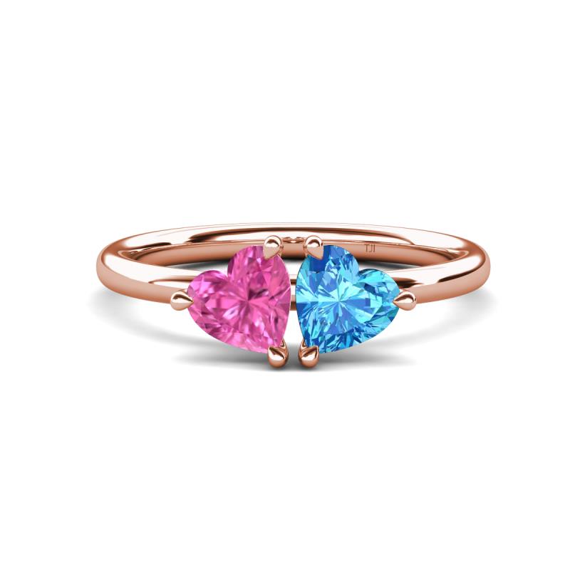 Francesca 1.90 ctw Heart Shape (6.00 mm) Lab Created Pink Sapphire & Blue Topaz Toi Et Moi Engagement Ring 