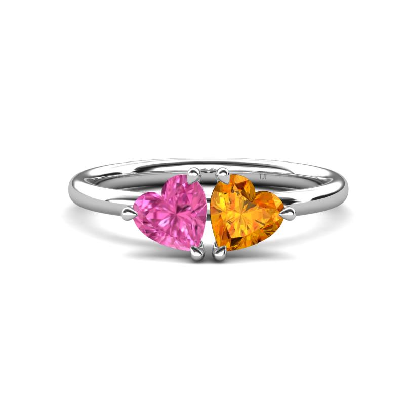 Francesca 1.58 ctw Heart Shape (6.00 mm) Lab Created Pink Sapphire & Citrine Toi Et Moi Engagement Ring 