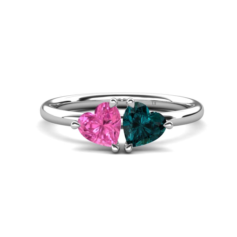 Francesca 1.90 ctw Heart Shape (6.00 mm) Lab Created Pink Sapphire & London Blue Topaz Toi Et Moi Engagement Ring 