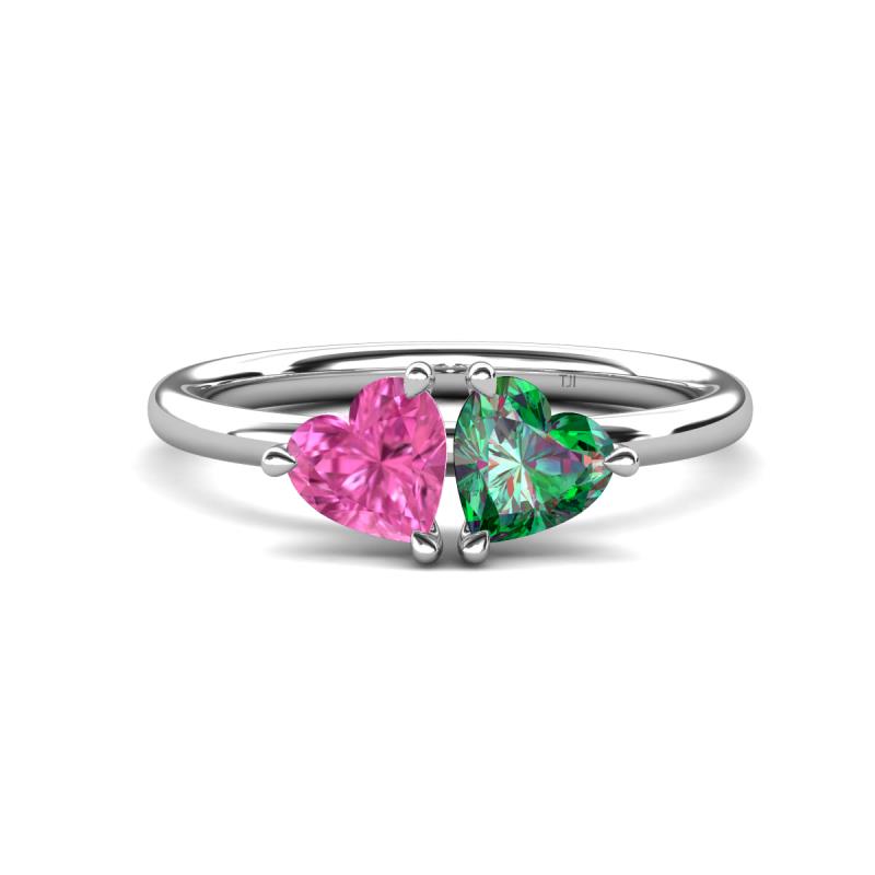 Francesca 1.65 ctw Heart Shape (6.00 mm) Lab Created Pink Sapphire & Lab Created Alexandrite Toi Et Moi Engagement Ring 