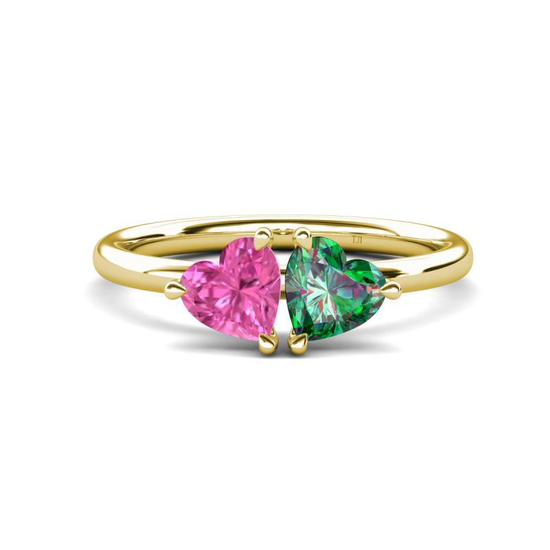 Francesca 1.65 ctw Heart Shape (6.00 mm) Lab Created Pink Sapphire & Lab Created Alexandrite Toi Et Moi Engagement Ring 