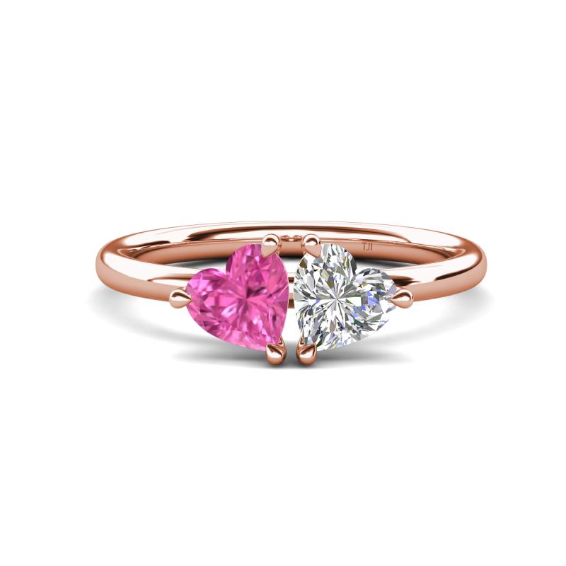 Francesca 1.60 ctw Heart Shape (6.00 mm) Lab Created Pink Sapphire & Moissanite Toi Et Moi Engagement Ring 