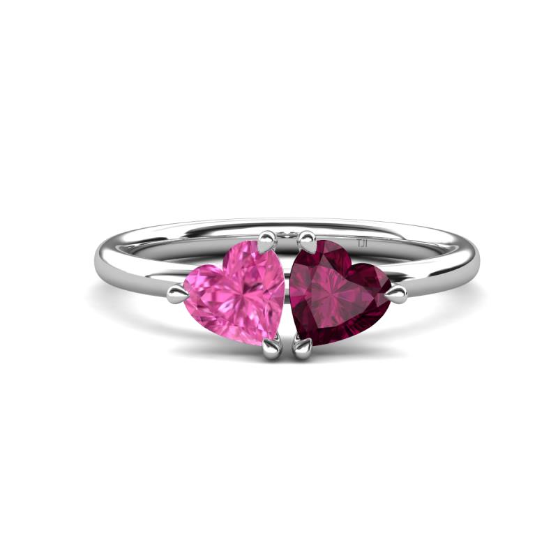 Francesca 2.00 ctw Heart Shape (6.00 mm) Lab Created Pink Sapphire & Rhodolite Garnet Toi Et Moi Engagement Ring 