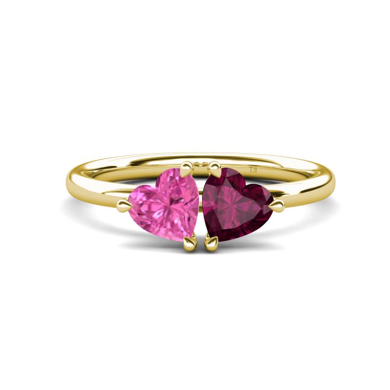 Francesca 2.00 ctw Heart Shape (6.00 mm) Lab Created Pink Sapphire & Rhodolite Garnet Toi Et Moi Engagement Ring 
