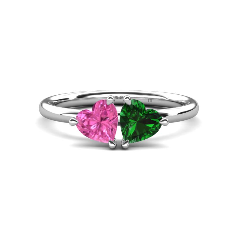 Francesca 1.65 ctw Heart Shape (6.00 mm) Lab Created Pink Sapphire & Lab Created Emerald Toi Et Moi Engagement Ring 