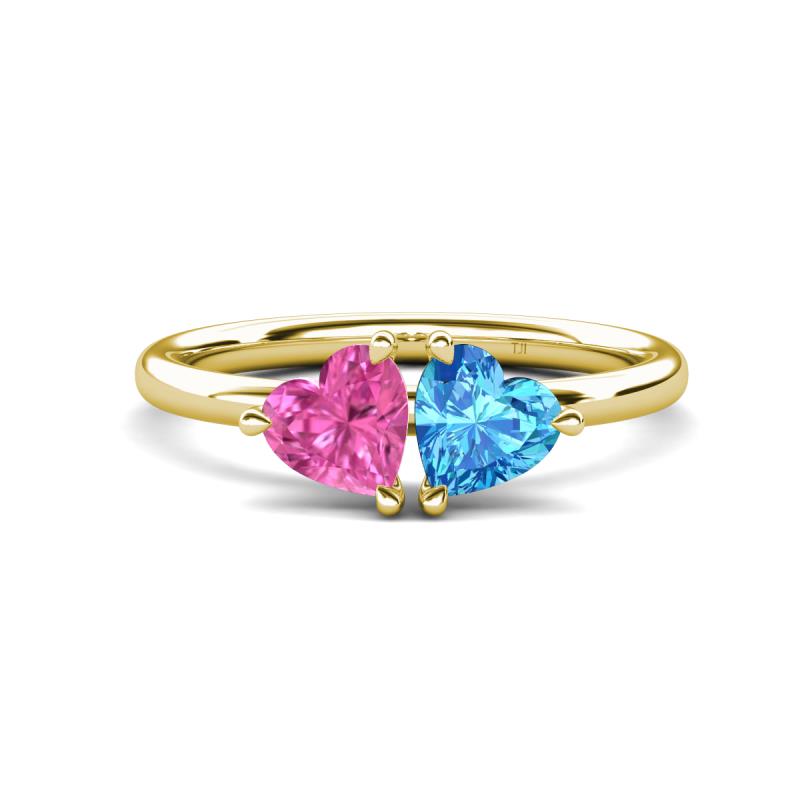 Francesca 1.90 ctw Heart Shape (6.00 mm) Lab Created Pink Sapphire & Blue Topaz Toi Et Moi Engagement Ring 