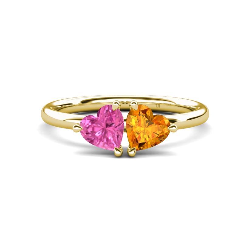 Francesca 1.58 ctw Heart Shape (6.00 mm) Lab Created Pink Sapphire & Citrine Toi Et Moi Engagement Ring 