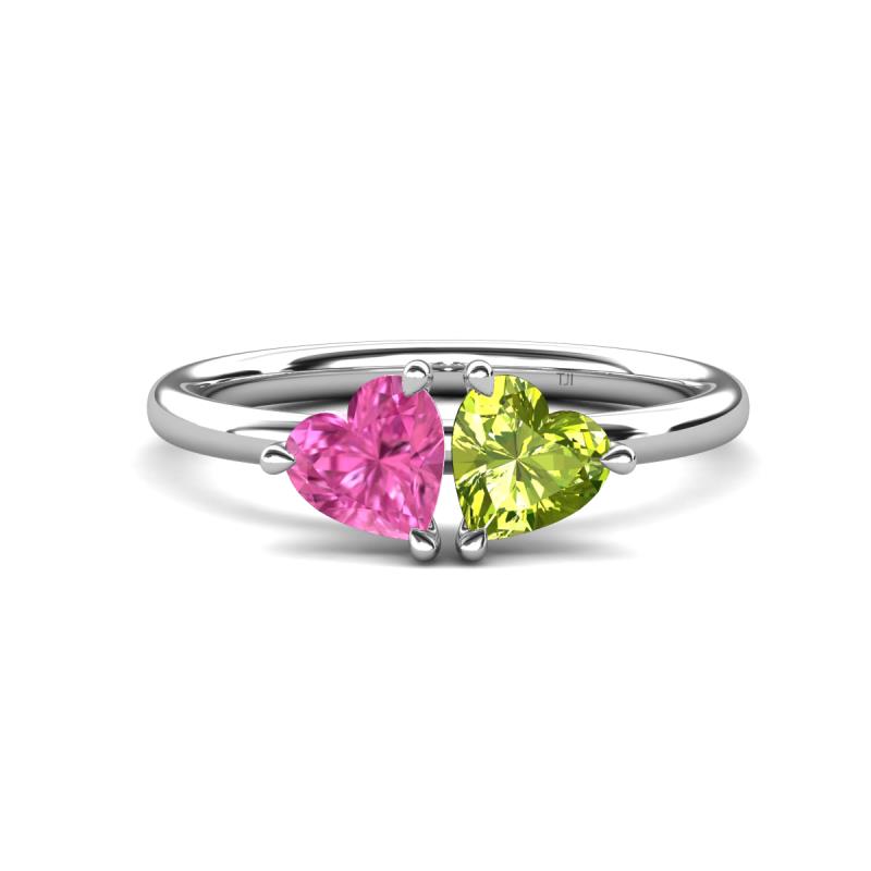 Francesca 1.85 ctw Heart Shape (6.00 mm) Lab Created Pink Sapphire & Peridot Toi Et Moi Engagement Ring 