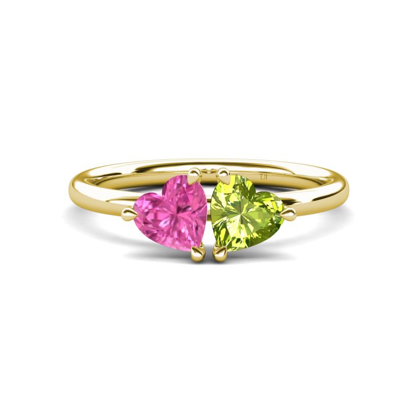 Francesca 1.85 ctw Heart Shape (6.00 mm) Lab Created Pink Sapphire & Peridot Toi Et Moi Engagement Ring 