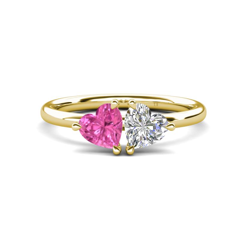 Francesca 1.60 ctw Heart Shape (6.00 mm) Lab Created Pink Sapphire & Moissanite Toi Et Moi Engagement Ring 