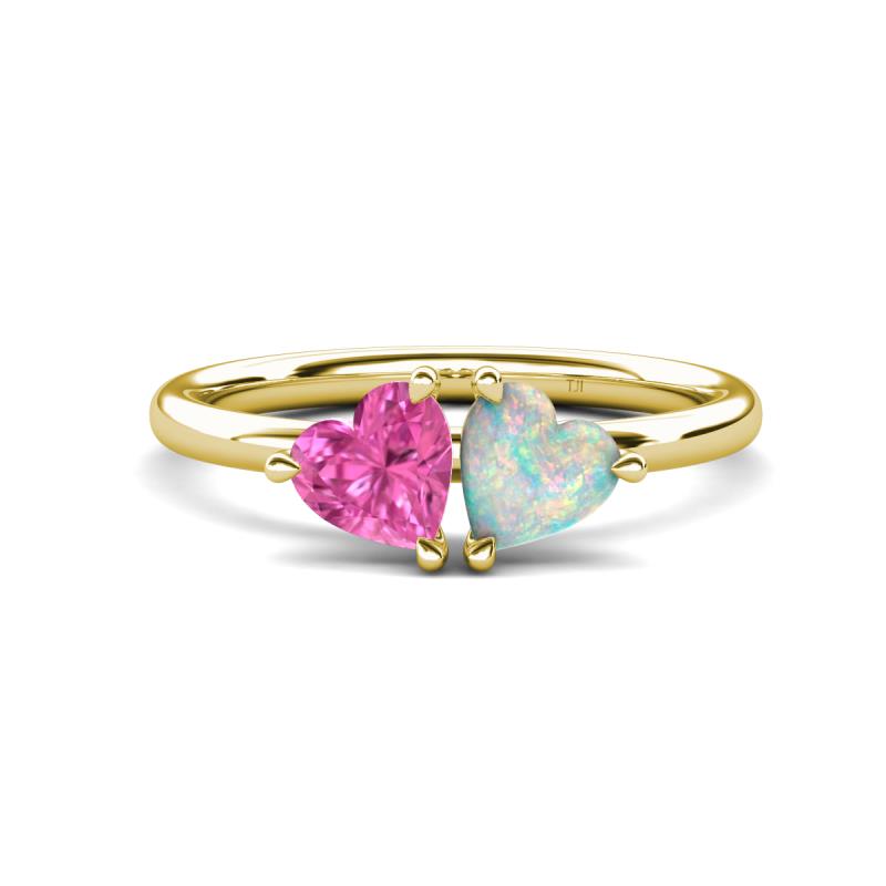 Francesca 1.35 ctw Heart Shape (6.00 mm) Lab Created Pink Sapphire & Opal Toi Et Moi Engagement Ring 