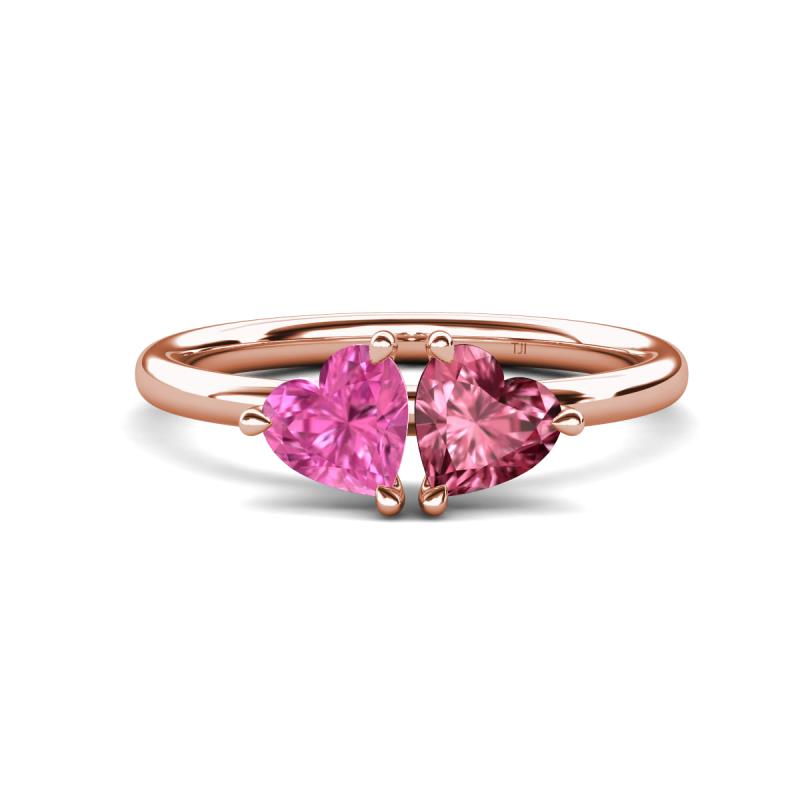 Francesca 1.70 ctw Heart Shape (6.00 mm) Lab Created Pink Sapphire & Pink Tourmaline Toi Et Moi Engagement Ring 