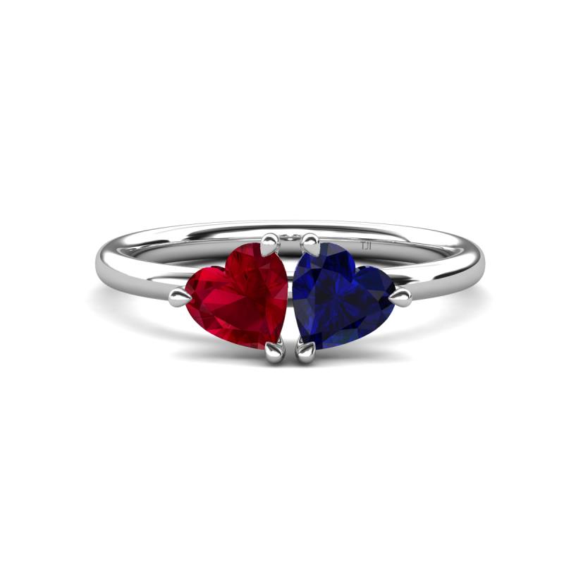 Francesca 1.70 ctw Heart Shape (6.00 mm) Lab Created Ruby & Lab Created Blue Sapphire Toi Et Moi Engagement Ring 