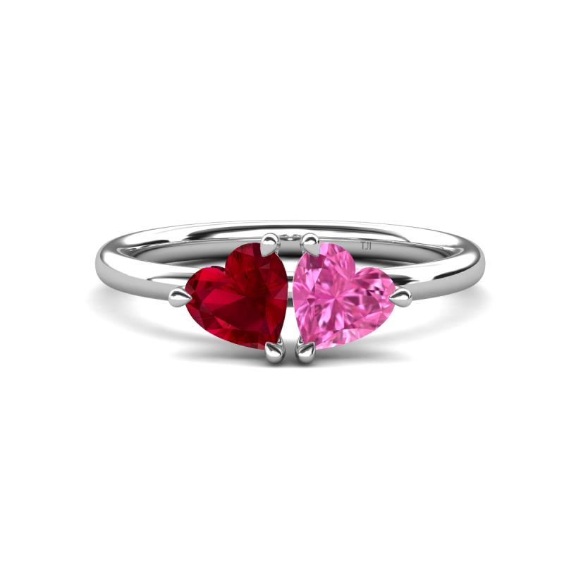 Francesca 1.70 ctw Heart Shape (6.00 mm) Lab Created Ruby & Lab Created Pink Sapphire Toi Et Moi Engagement Ring 