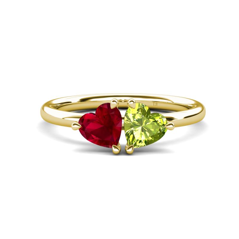 Francesca 1.75 ctw Heart Shape (6.00 mm) Lab Created Ruby & Peridot Toi Et Moi Engagement Ring 