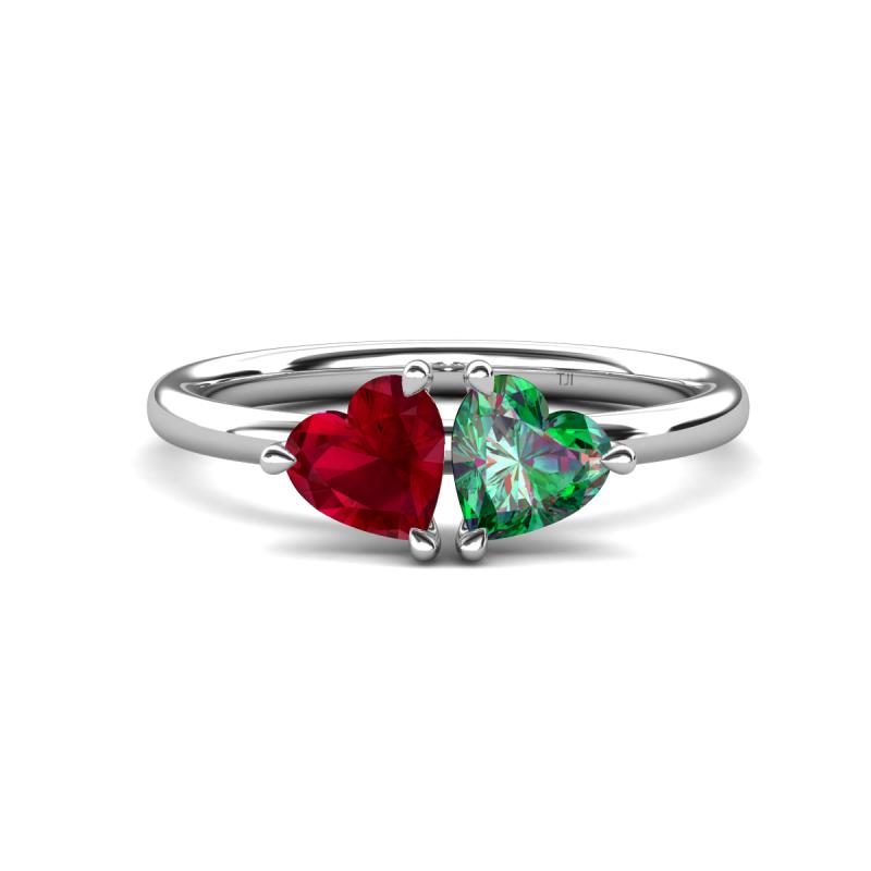 Francesca 1.55 ctw Heart Shape (6.00 mm) Lab Created Ruby & Lab Created Alexandrite Toi Et Moi Engagement Ring 