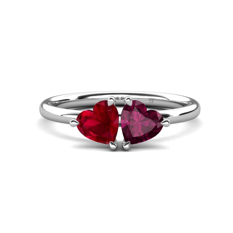 Francesca 1.90 ctw Heart Shape (6.00 mm) Lab Created Ruby & Rhodolite Garnet Toi Et Moi Engagement Ring 