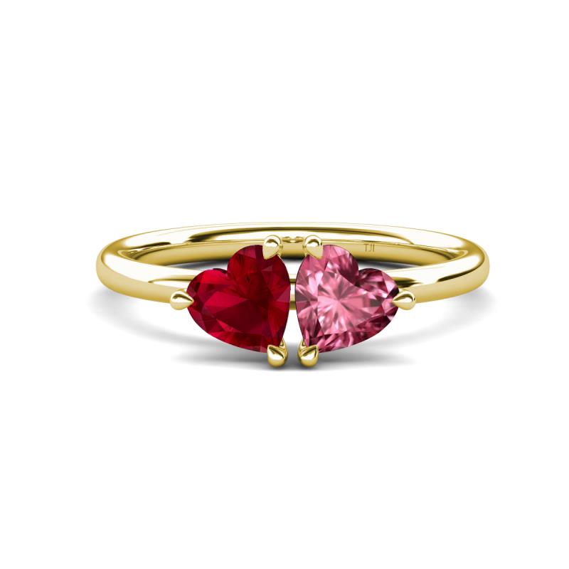 Francesca 1.60 ctw Heart Shape (6.00 mm) Lab Created Ruby & Pink Tourmaline Toi Et Moi Engagement Ring 